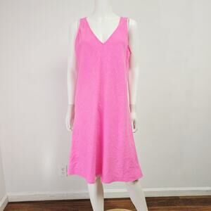 Lilly Pulitzer Dress Size L 100% Linen Florin V-Neck Shift Hot Pink Sleeveless